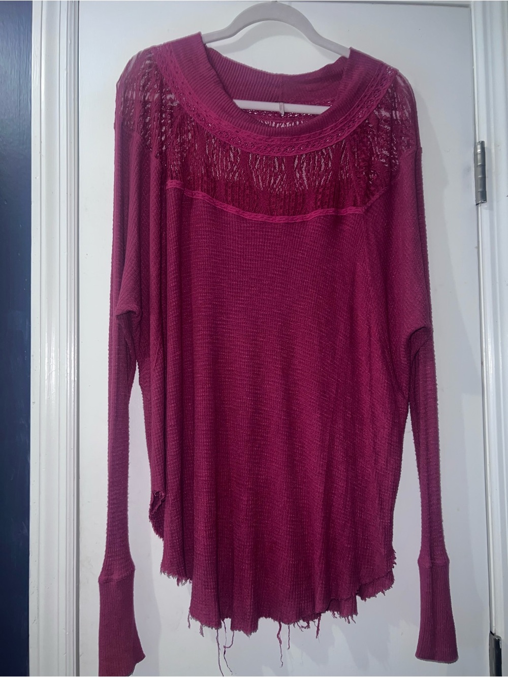 Free People Berry Waffled Lace Yoke Turtleneck Sweater